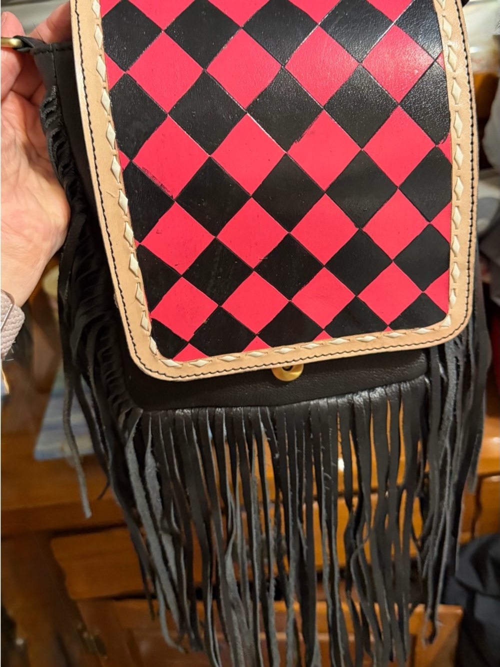 Black & Red Checkered Fringe Crossbody Bag by Trinity Ranch